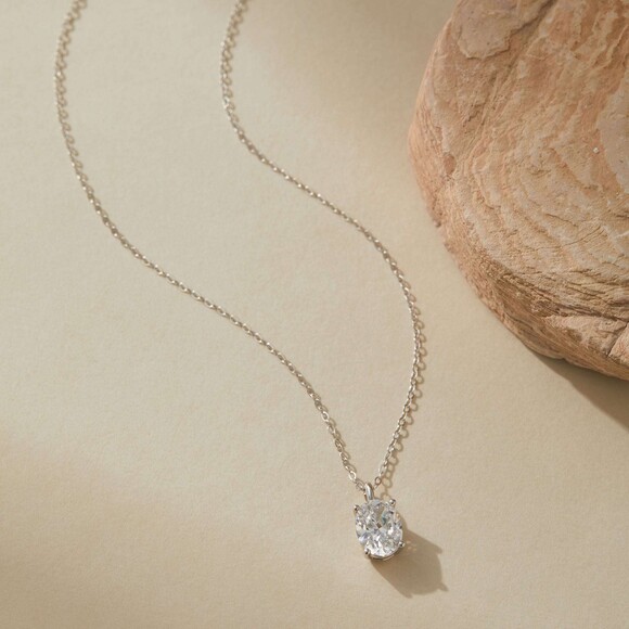 Museori Jewelry - Museori Sterling Silver 2ct Oval Solitaire Pendant Necklace